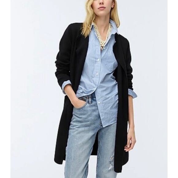 J. Crew Open Front Sweater Blazer Womens XS Black Merino Wool Classic Pockets - Picture 1 of 10
